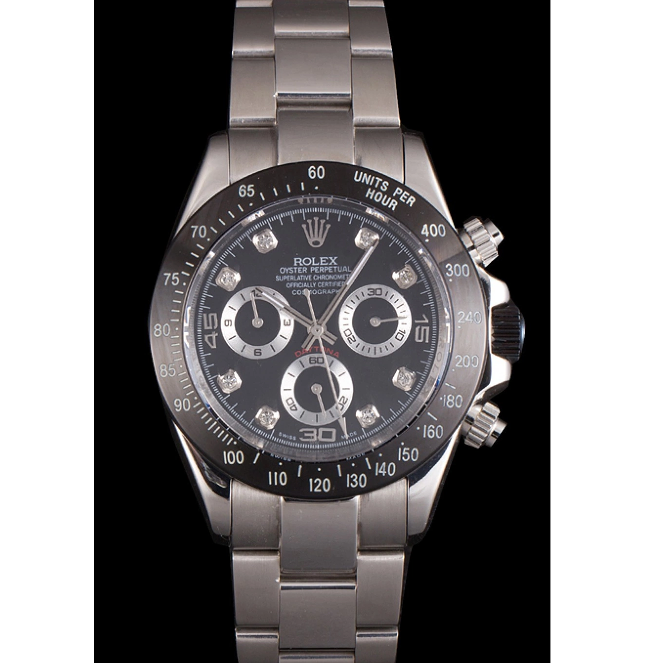 Best AAA Replica Sites Black Steel Daytona Dial Rolex Stainless Enameled Black 0603